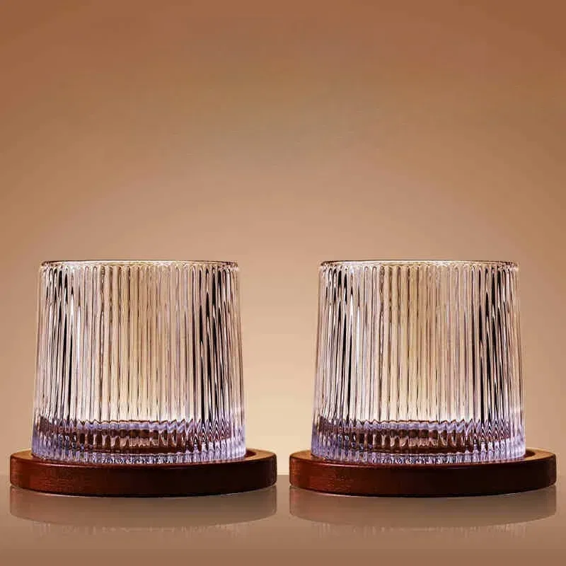 Set 4 Pahare whiskey Stripes cu baza din lemn [3]