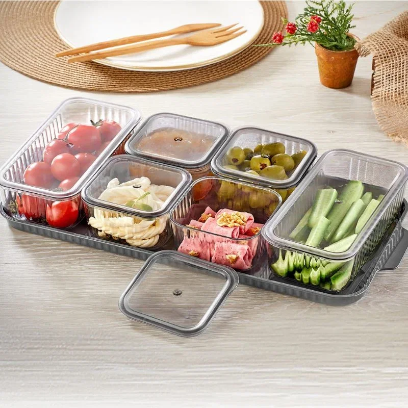 Cele mai noi - Set 6 cutii de depozitare alimente 1 tava Gri
