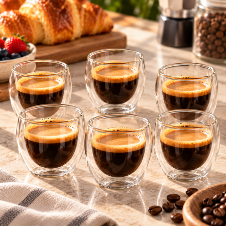 Cadouri de Casa Noua - Set 6 Pahare Cafea cu Pereti Dubli 150 ml