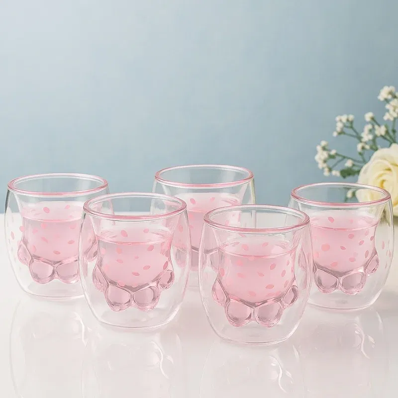 Cadouri de Casa Noua - Set 6 Pahare cu Pereti Dubli Kitty Paw