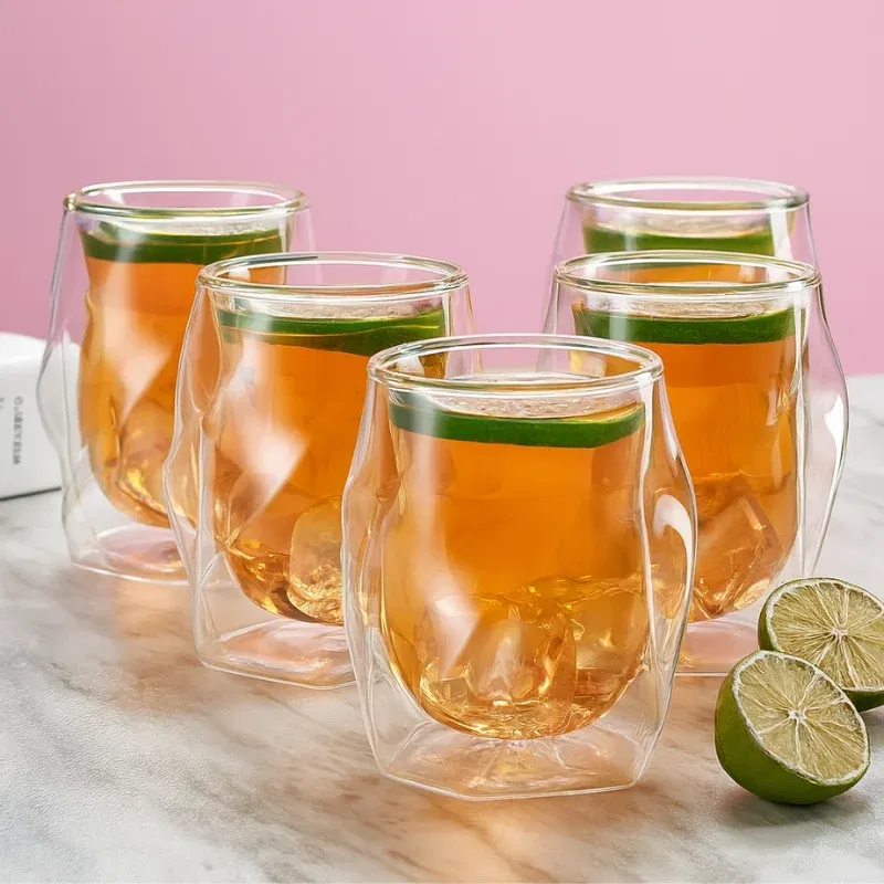 Cele mai noi - Set 6 Pahare cu Pereti Dubli Twisted