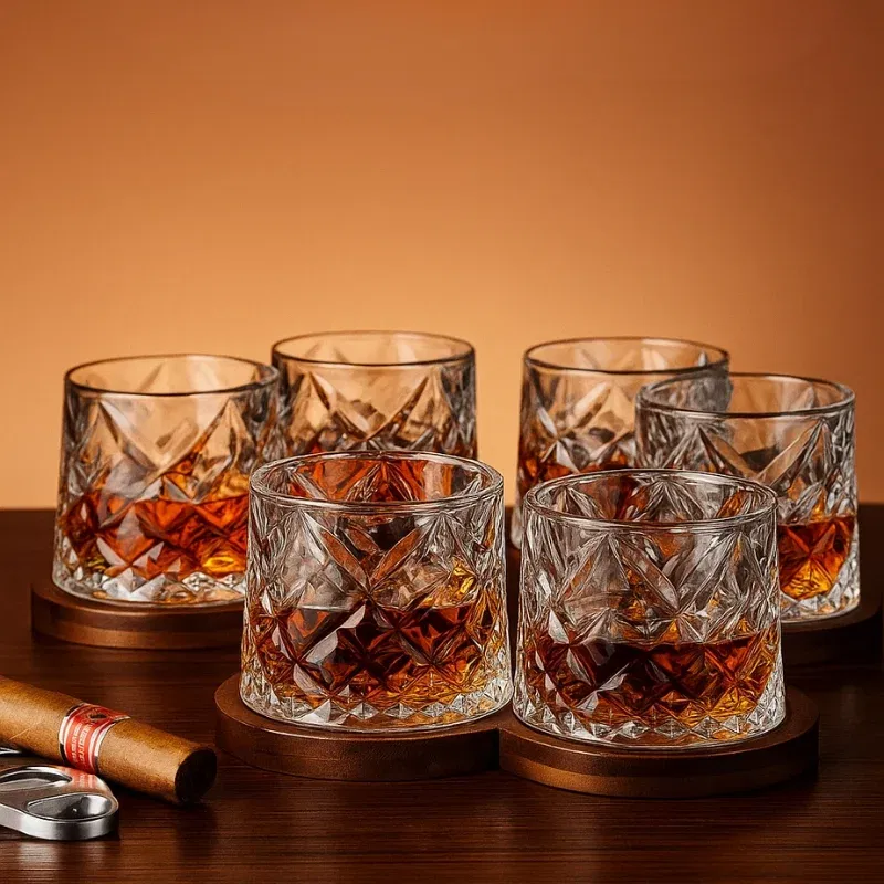 Cele mai noi - Set 6 Pahare whiskey Diamant cu baza din lemn
