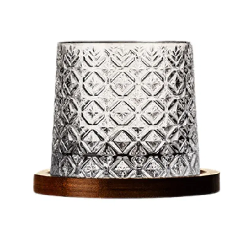 Set 6 pahare whiskey Ice Flower cu baza din lemn [12]