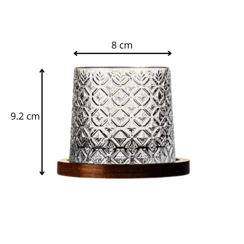 Set 6 pahare whiskey Ice Flower cu baza din lemn [11]