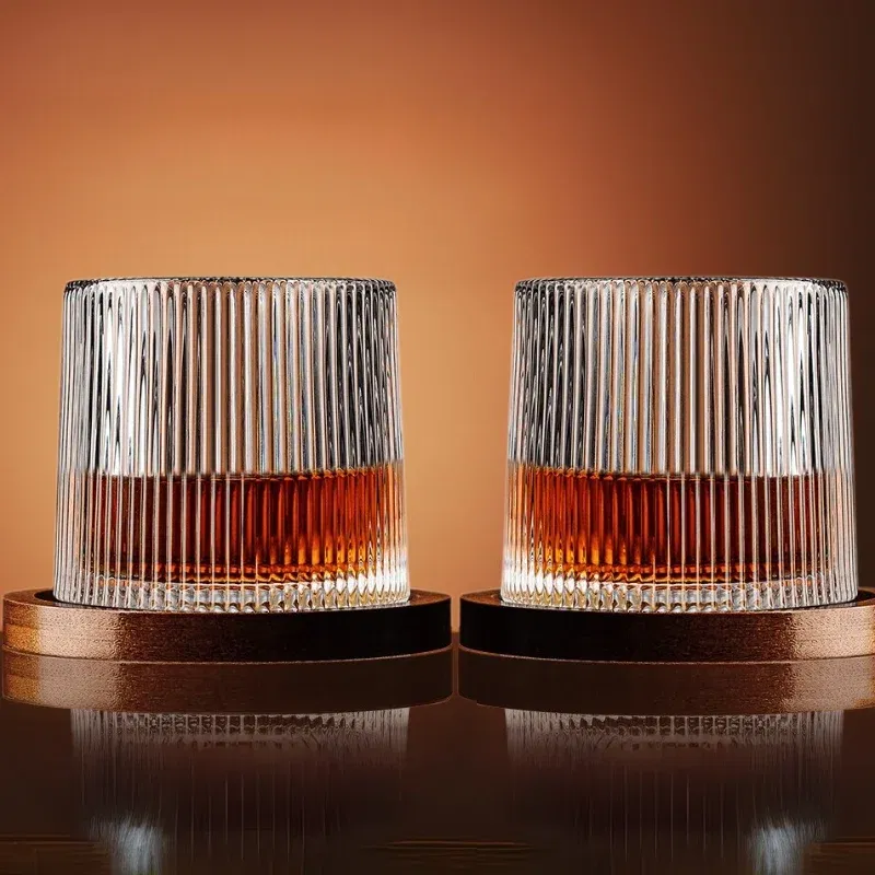 Set 6 Pahare whiskey Stripes cu baza din lemn [1]