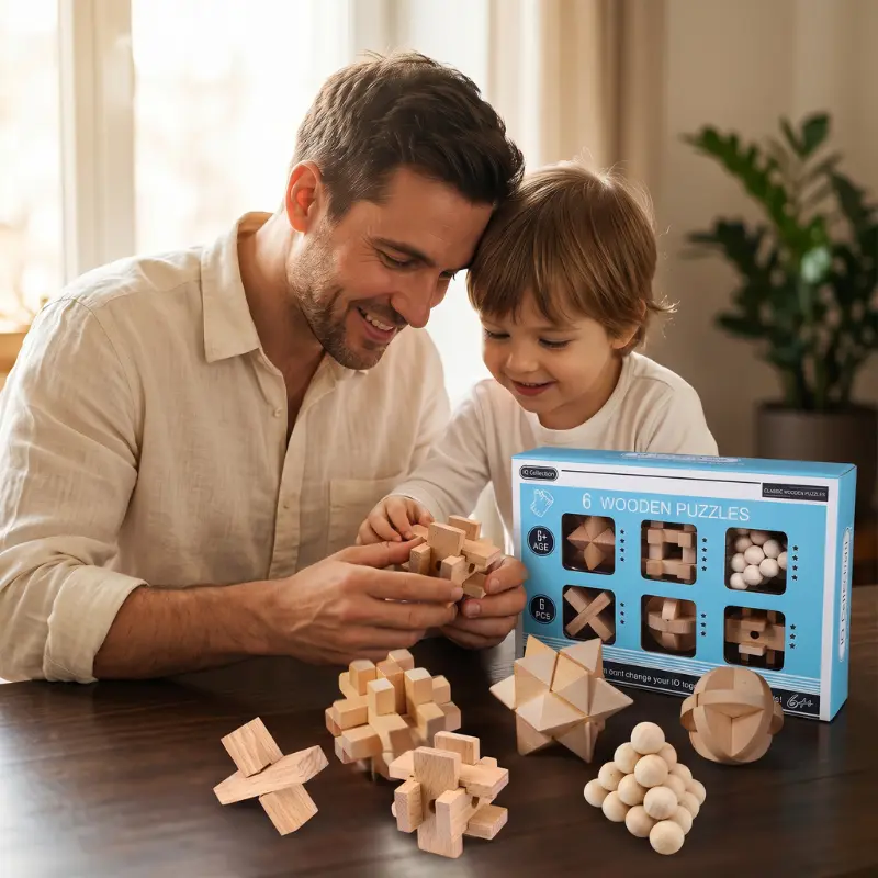 Cadouri pentru Iubit - Set 6 Puzzle-uri din Lemn Kongming Lock
