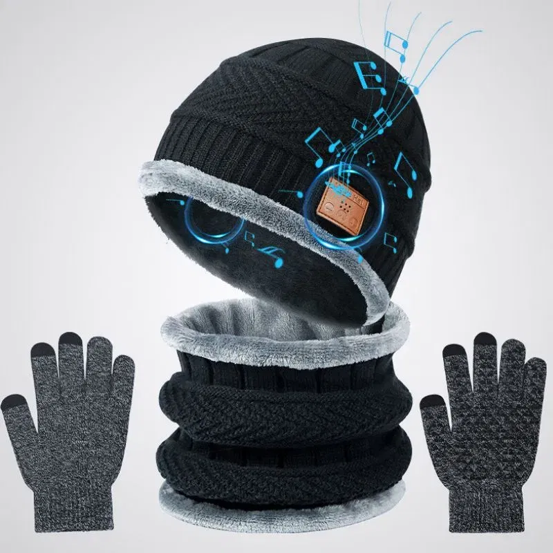 Cadouri pentru Iubit - Set Caciula smart cu casti Bluetooth guler si manusi