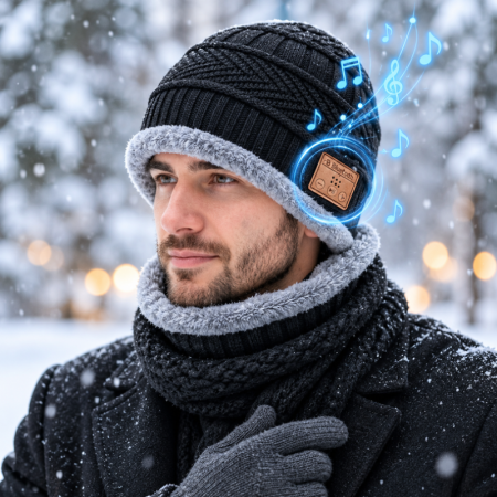 Cadouri Deosebite - Set Caciula smart cu casti Bluetooth guler si manusi