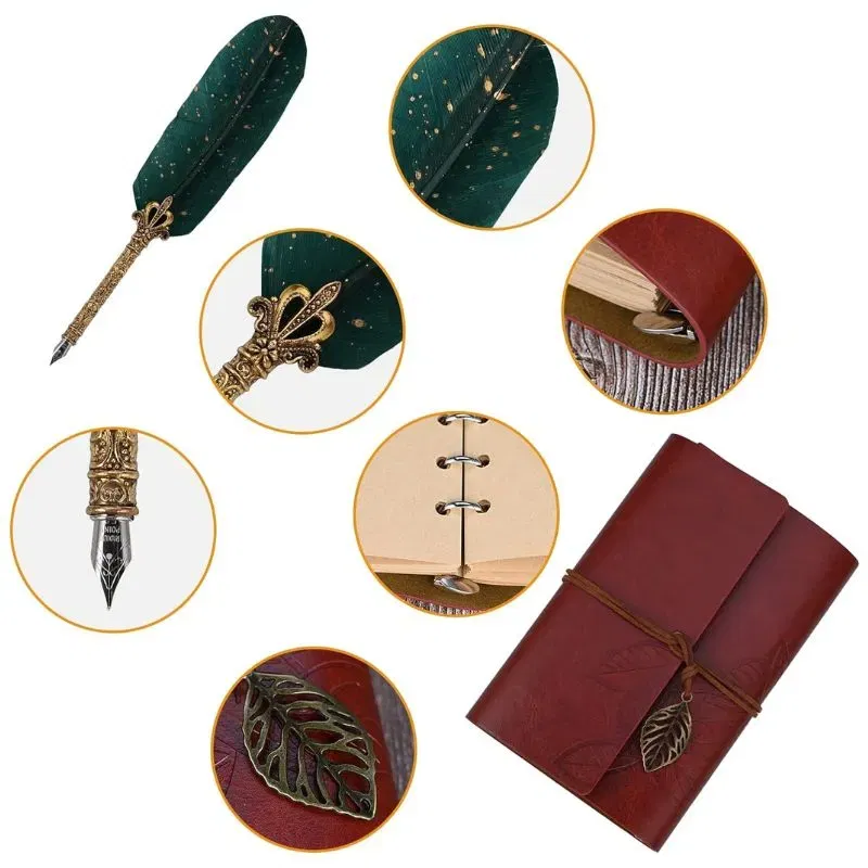 Set cadou Caligrafie Vintage cu Jurnal si Pana Verde [11]