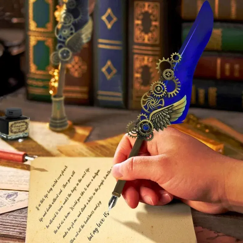 Set cadou Caligrafie Vintage cu Pana albastra si Accesorii [3]