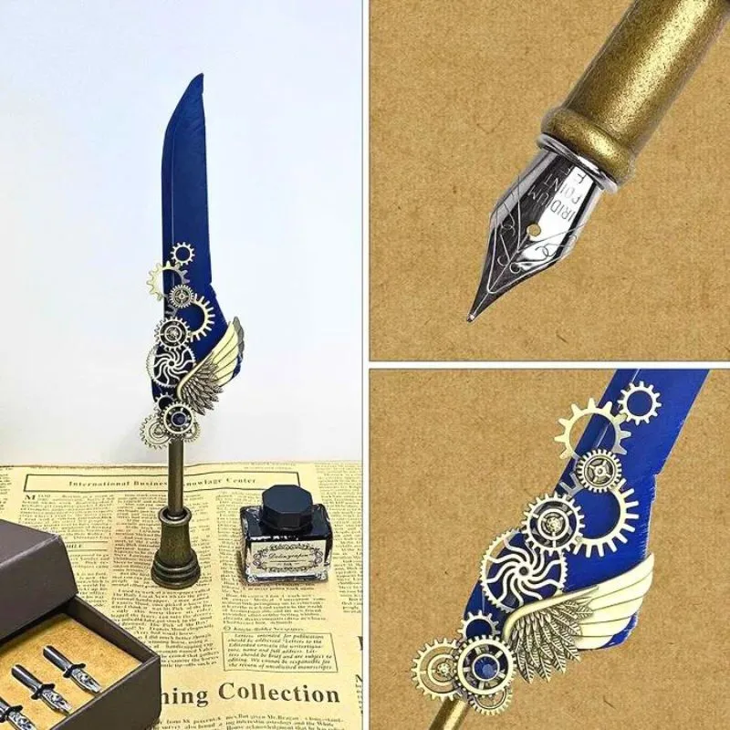 Set cadou Caligrafie Vintage cu Pana albastra si Accesorii [8]