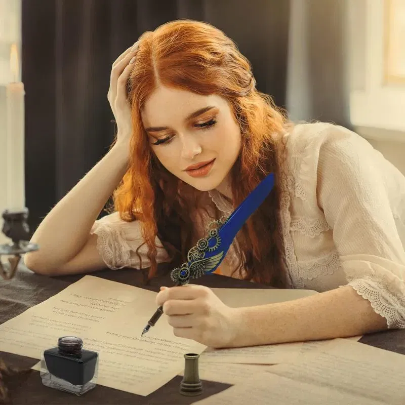 Set cadou Caligrafie Vintage cu Pana albastra si Accesorii [6]