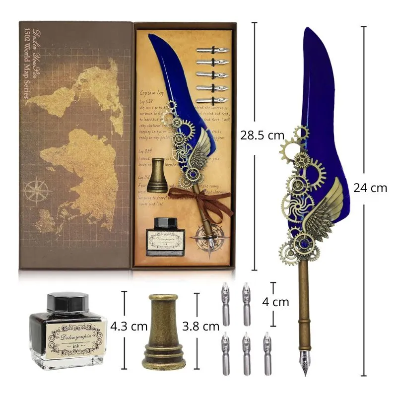 Set cadou Caligrafie Vintage cu Pana albastra si Accesorii [11]