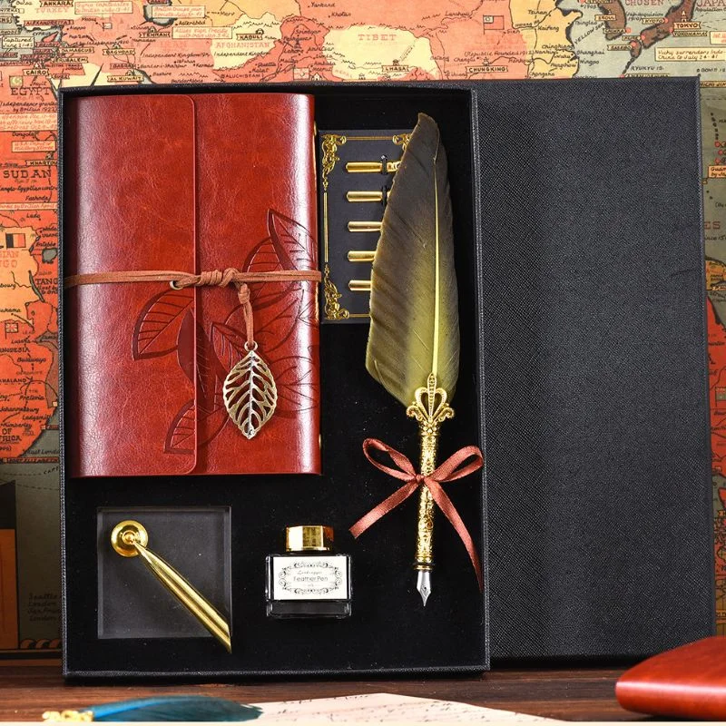 Set cadou Caligrafie Vintage cu Pana aurie, Jurnal si Suport pentru stilou, 9 piese [4]