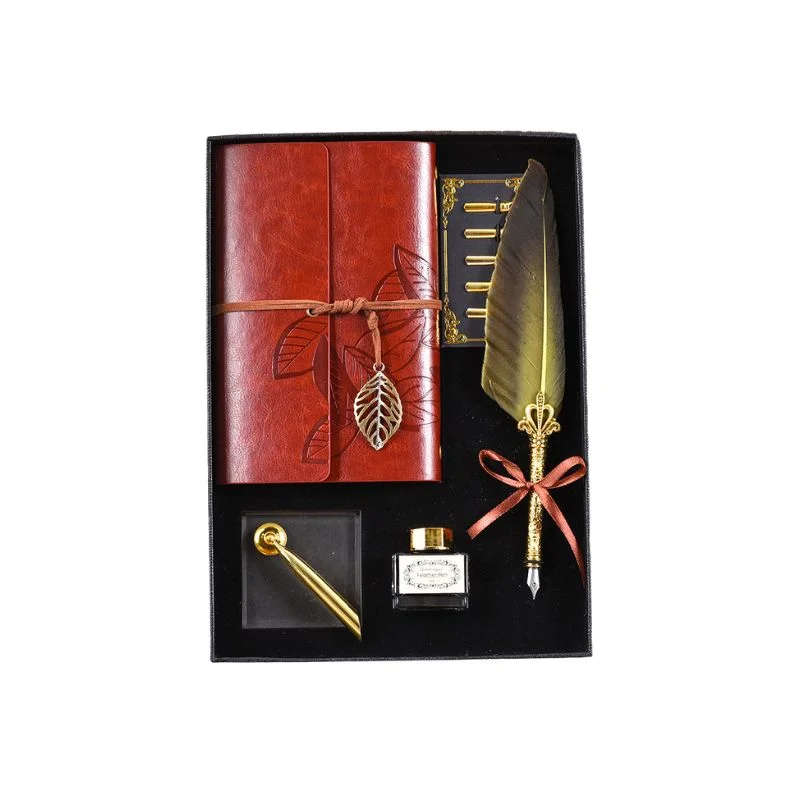 Set cadou Caligrafie Vintage cu Pana aurie, Jurnal si Suport pentru stilou, 9 piese [6]