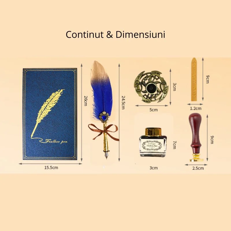 Set cadou Caligrafie Vintage cu Pana bicolora auriu albastru si Accesorii pentru Sigiliu, 5 piese [8]