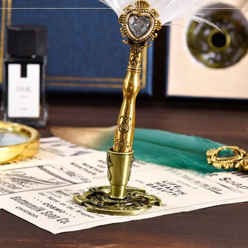 Set cadou Caligrafie Vintage cu Pana bicolora auriu verde si Accesorii pentru Sigiliu, 5 piese [2]