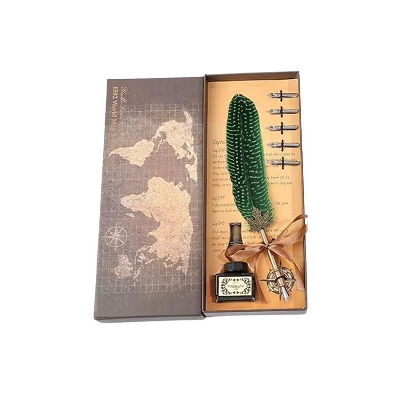 Set cadou Caligrafie Vintage cu Pana paun verde si Cerneala si Accesorii, 7 piese [5]