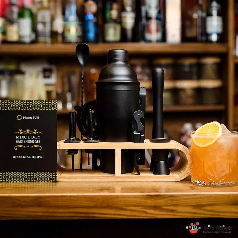 Set cadou Cocktail Shaker Mixology cu 11 accesorii 750ml Negru [1]