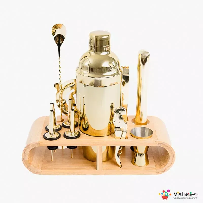 Set cadou Cocktail Shaker Mixology cu 11 accesorii 750ml Gold [25]