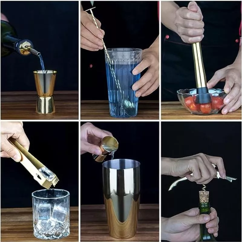 Set cadou Cocktail Shaker Mixology cu 11 accesorii 750ml Gold [23]