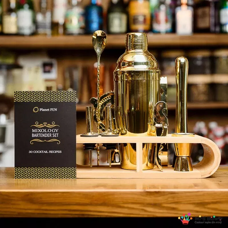 Set cadou Cocktail Shaker Mixology cu 11 accesorii 750ml Gold [7]