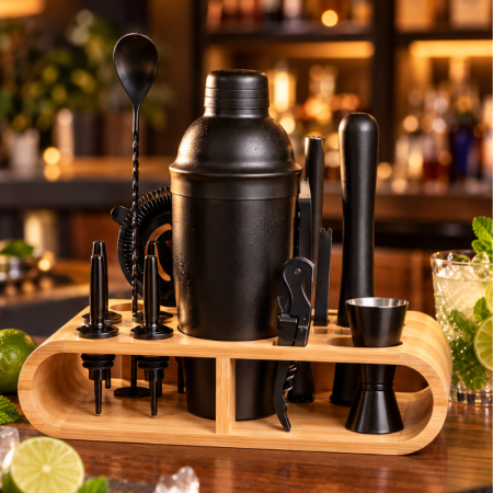 Cadouri pentru Iubita - Set cadou Cocktail Shaker Mixology cu 11 accesorii 750ml Negru