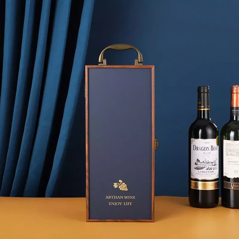 Cutie de vin Wine Bottle Box pentru 1 sticla cu accesorii vin incluse lemn si piele ecologica [1]