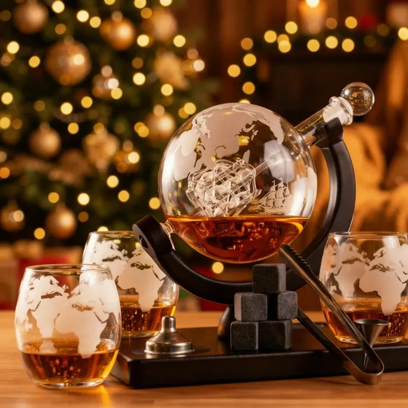 Cadouri pentru Sot - Set cadou decantor Glob Pamantesc cu 4 pahare Deluxe