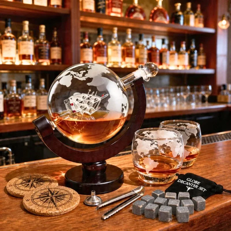 Cadouri pentru Prieteni - Set cadou decantor Glob Pamantesc cu doua pahare Epique