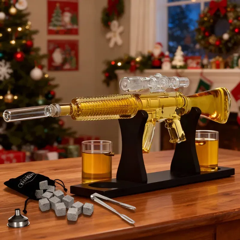 Cele mai noi - Set cadou decantor Mitraliera si 2 pahare cu glont
