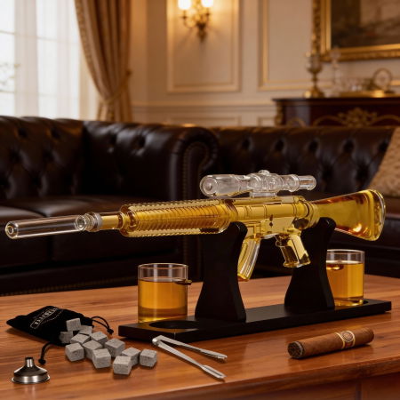 Cele mai noi - Set cadou decantor Mitraliera si 2 pahare cu glont