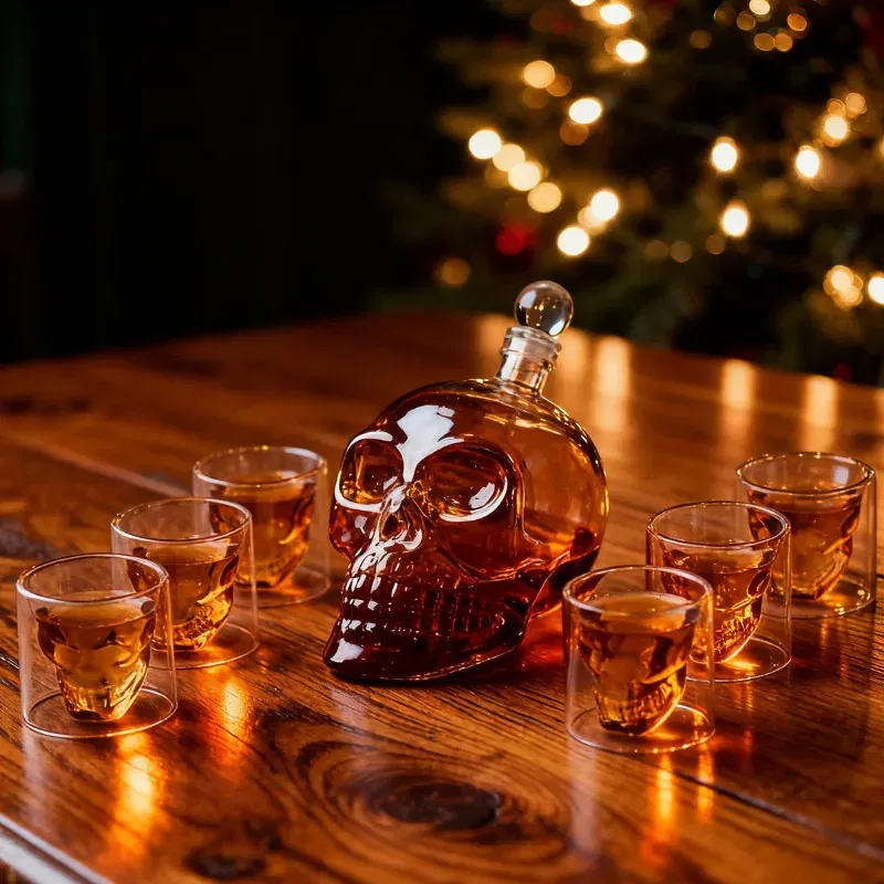 Cel ce are tot - Set cadou Decantor sticla Craniu 1000ml cu 6 pahare Free Spirits