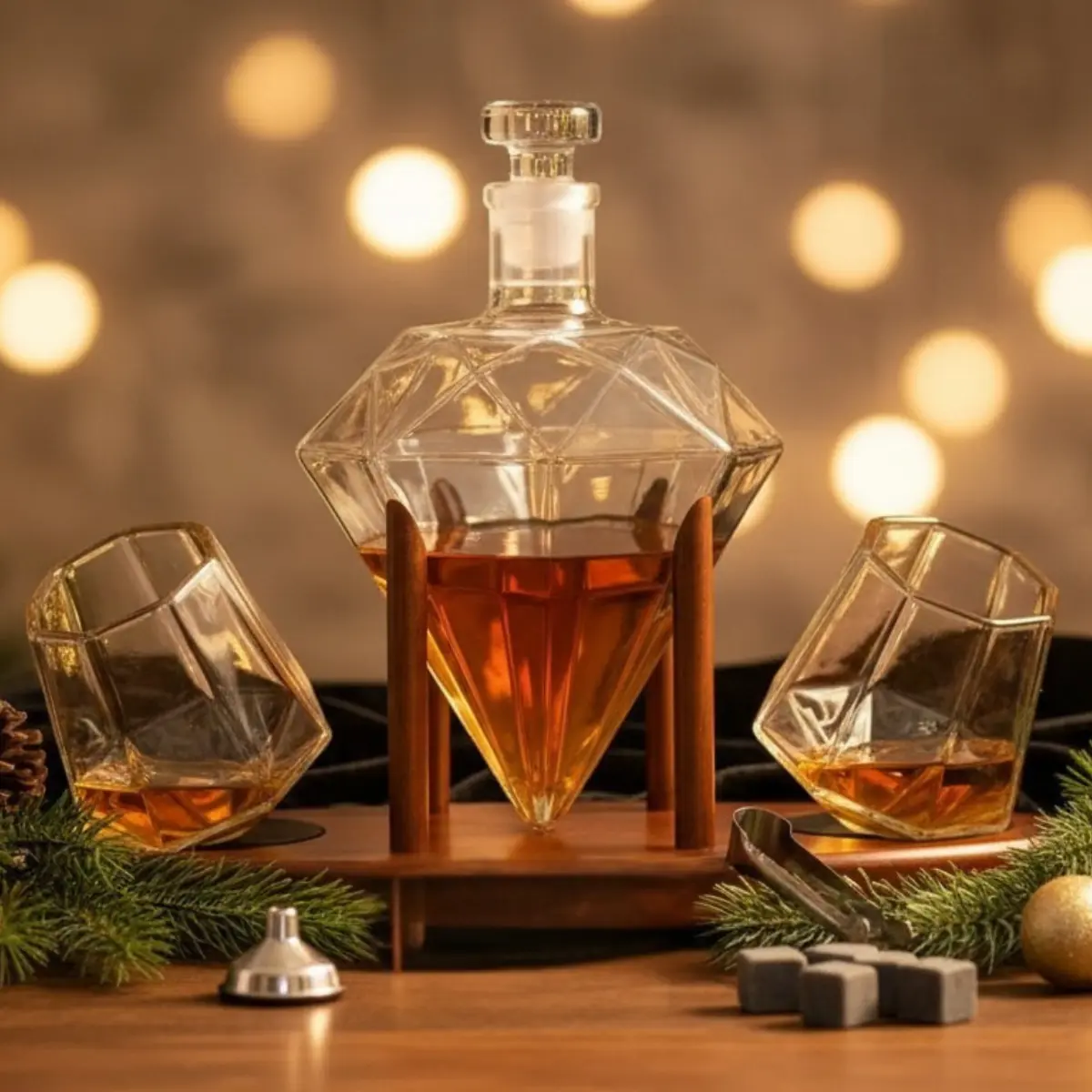 Petrecere - Set cadou decantor Sticla Diamant cu doua pahare Deluxe