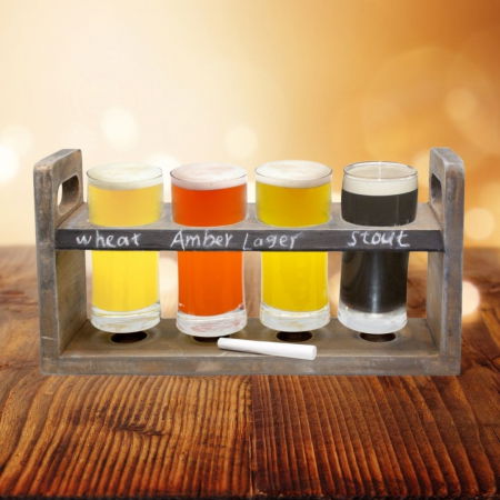 Set cadou degustare bere 4 pahare cu suport lemn [1]