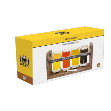 Set cadou degustare bere 4 pahare cu suport lemn [3]