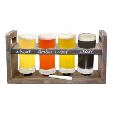 Petrecere - Set cadou degustare bere 4 pahare cu suport lemn