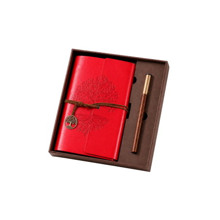 Set Cadou Vintage cu Jurnal si Pix, Copacul Vietii Rosu [10]