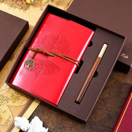 Set Cadou Vintage cu Jurnal si Pix, Copacul Vietii Rosu [3]