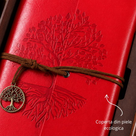 Set Cadou Vintage cu Jurnal si Pix, Copacul Vietii Rosu [9]
