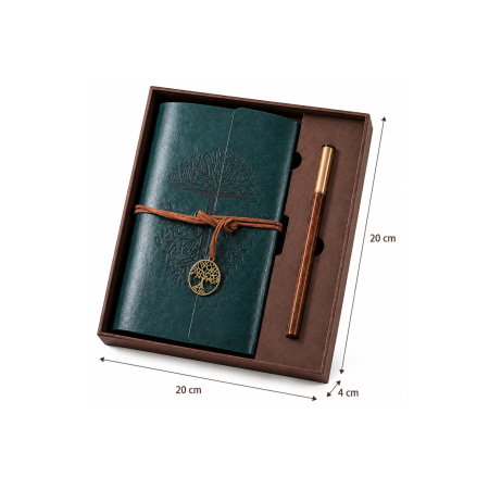 Set Cadou Vintage cu Jurnal si Pix, Copacul Vietii Verde [12]