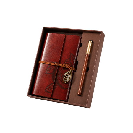 Set Cadou Vintage cu Jurnal si Pix, Maro Rustic [7]