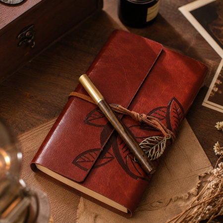 Set Cadou Vintage cu Jurnal si Pix, Maro Rustic [6]