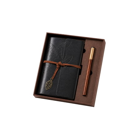 Set Cadou Vintage cu Jurnal si Pix, Negru Clasic [10]