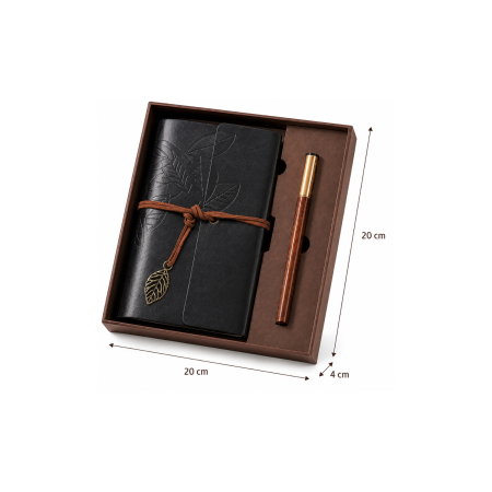 Set Cadou Vintage cu Jurnal si Pix, Negru Clasic [11]