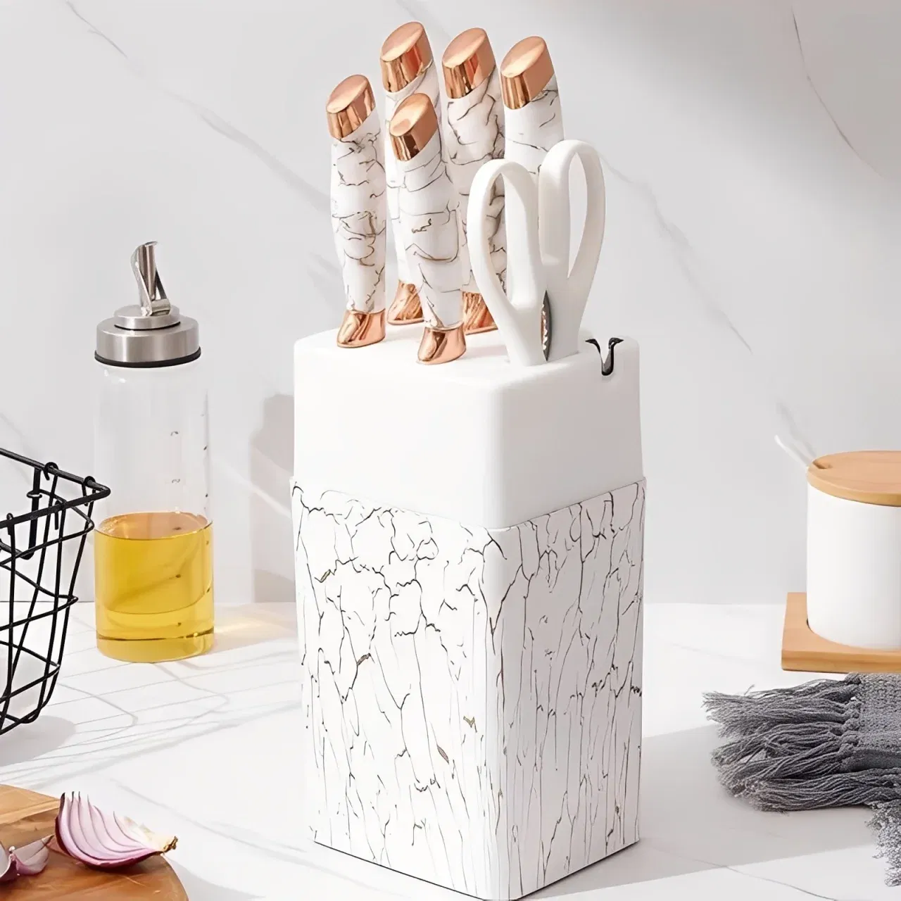 Cele mai noi - Set cutite inox cu suport elegant marmorat