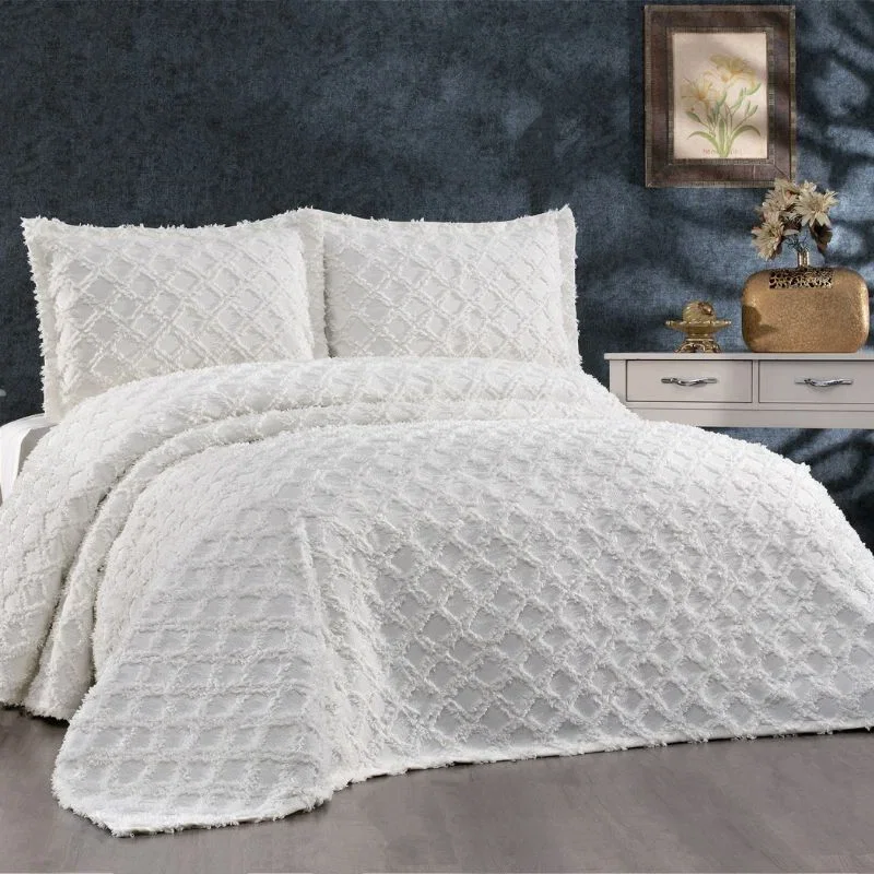 Cele mai noi - Set cuvertura chenille Harem - Crem, 240x260 cm, 2 fete de perna