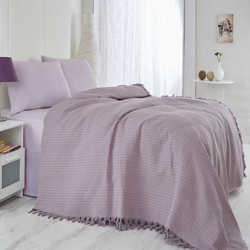 Set cuvertura pat dublu, bumbac, mov, 220x240 cm [0]