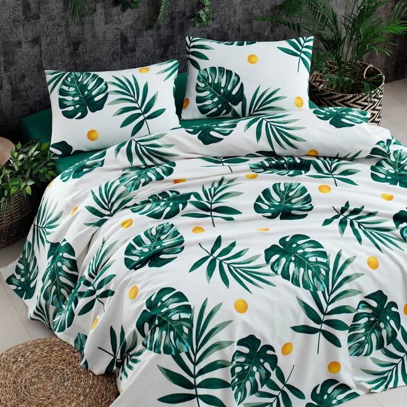 Cele mai noi - Set cuvertura pat dublu Monstera v2, bumbac pique, 200x235 cm