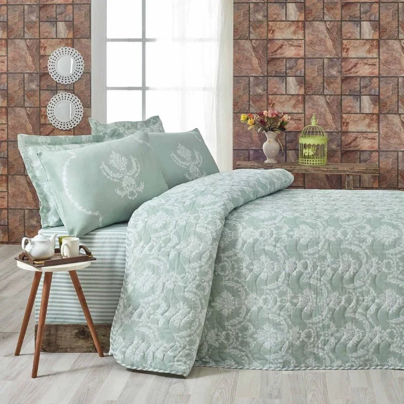 Cele mai noi - Set cuvertura pat dublu Pure - Verde marin, bumbac si poliester, 200x220 cm